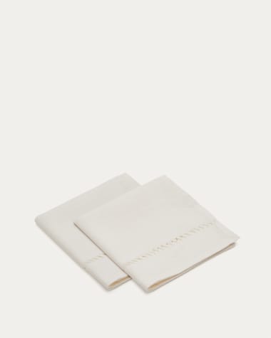 Set Sempa van 2 witte servetten van linnen en katoen met opengewerkt detail