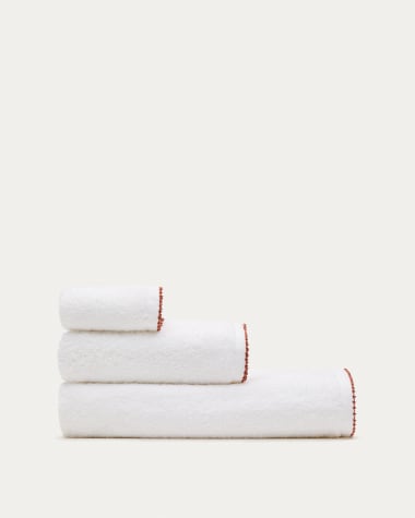 Ręcznik toaletowy Sinami ze 100% bawełny w kolorze białym z kontrastowymi detalami w kolorze terakoty 30 x 50 cm