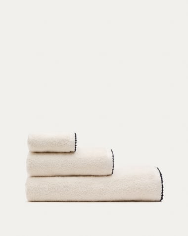 Sinami bath towel in 100% beige cotton with contrasting black detail 90 x 150 cm