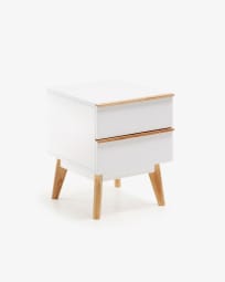 Melan bedside table with white lacquer and solid rubber wood, 40 x 50 cm
