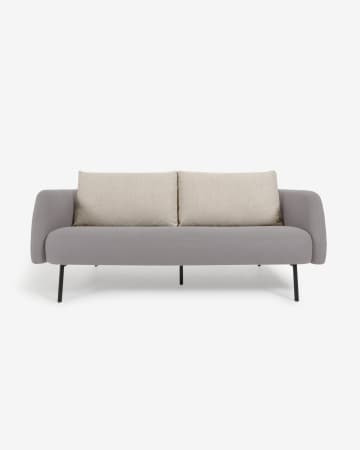 Sofa 3-osobowa Walkyria szara z beżowymi poduszkami i metalowymi czarnymi nogami 195 cm