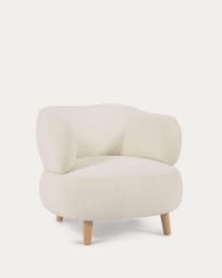 Luisa white fleece armchair with solid rubber wood legs.