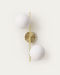 Mahala steel wall light with brass finish and two frosted glass spheres