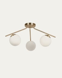 Mahala steel ceiling light with brass finish and three frosted glass spheres