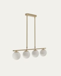 Mahala steel ceiling light with brass finish and four frosted glass spheres