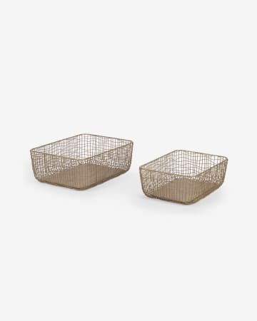 Waneta set of 2 metal baskets in matt golden finish