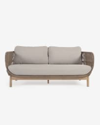 Sofa 3-osobowa Catalina z beżowej liny i litego drewna akacjowego 170 cm FSC 100%