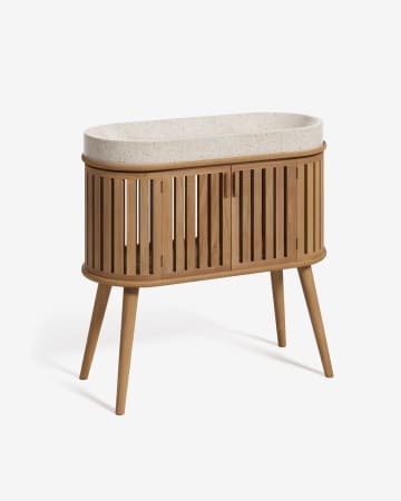 Meuble de salle de bain Rokia en teck massif avec vasque à poser 90 x 80 cm