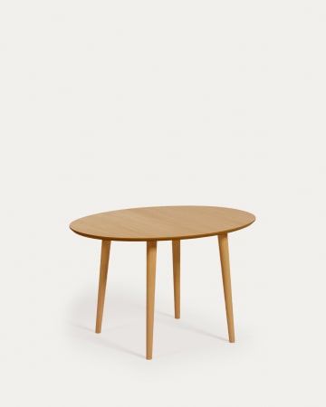 Oqui extendable oval table with an oak veneer and solid wood legs, Ø 120 (200) x 90 cm