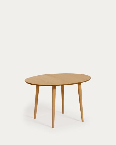 Mesa extensível oval Oqui chapa de carvalho e pernas de madeira maciça Ø 120 (200) x 90 cm