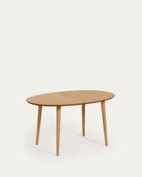 Oqui ovale uitschuifbare tafel in eiken fineer met massief houten poten Ø140 (220) x 90 cm