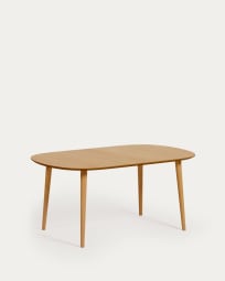 Oqui extendable oak veneer table with solid wood legs Ø 160 (260) x 100 cm