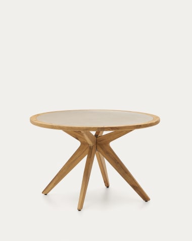 Στρογγυλό τραπέζι Julieta από μπεζ πολυκονίαμα και μασίφ ξύλο ακακίας Ø 120 cm FSC 100%
