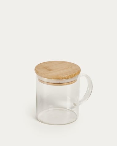 Chávena Eumelia de vidro transparente e tampa de bambu