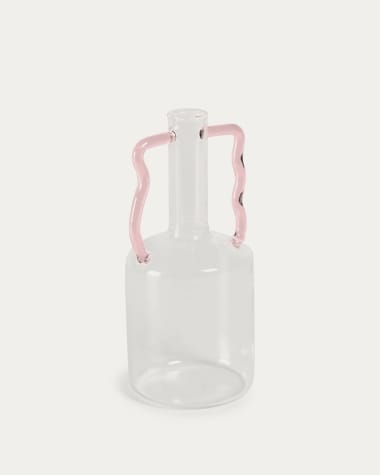 Yumalay Vase aus Glas transparent und rosa 22 cm