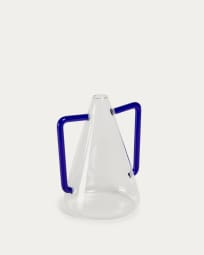 Yumalay vase in transparent and blue glass, 18.5 cm