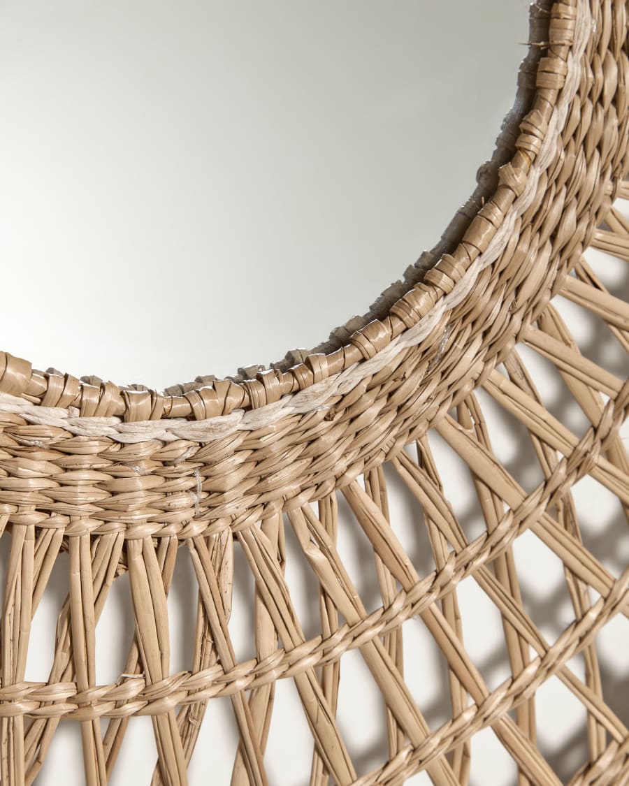 Specchio rotondo Akila beige in fibre naturali e corda di cotone nero Ø 60  cm