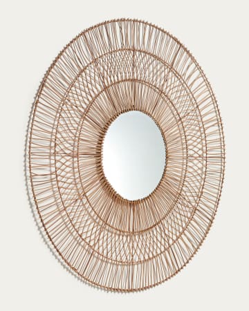 Specchio Viviana in rattan finitura naturale Ø 110 cm