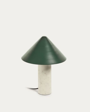 Valentine table lamp, white marble and metal with a green painted finish UK adaptador