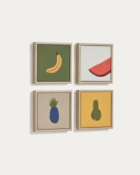 Bogumila set of 4 multi-colour fruit paintings, 20 x 20